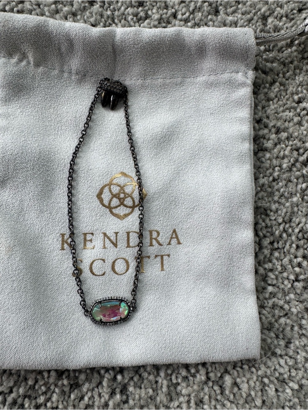 Kendra Scott Black Chain Iridescent Stone Necklace